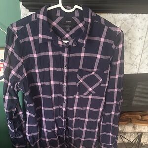J. Crew Women’s Navy and Pink Checkered Shirt